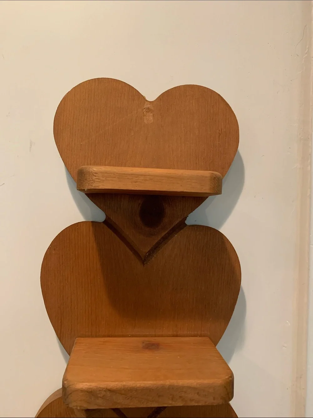 Vintage Country Wooden Heart Tiered Shelf With Peg Farmhouse Rustic